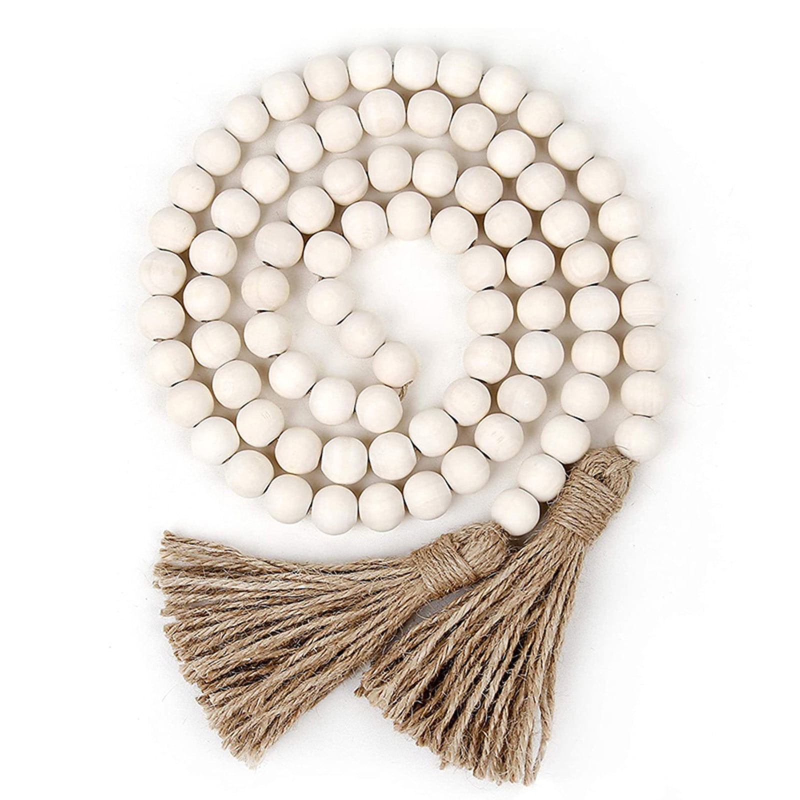 piaybook Tabletop Ornaments 58in Wood Bead Garland With Tassels Farmhouse Beads Rustic Nature Country Decor Prayer Boho Beads Wall Hanging Decoration for Home Holiday Tabletop Decor,Beige